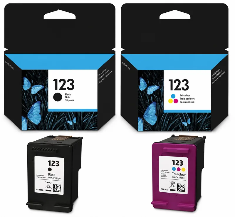 طقم خراطيش حبر HP 123 أسود وثلاثي الألوان متوافق